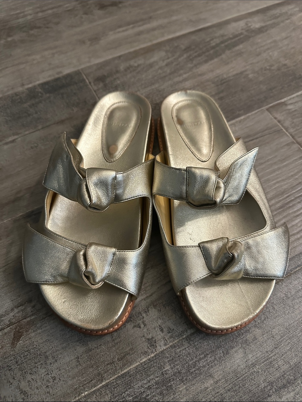 Alexandre Birman Gold Knot Leather Slide Sandal Sz 38